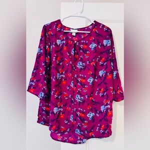 Vibrant Floral Blouse - Purple and Red